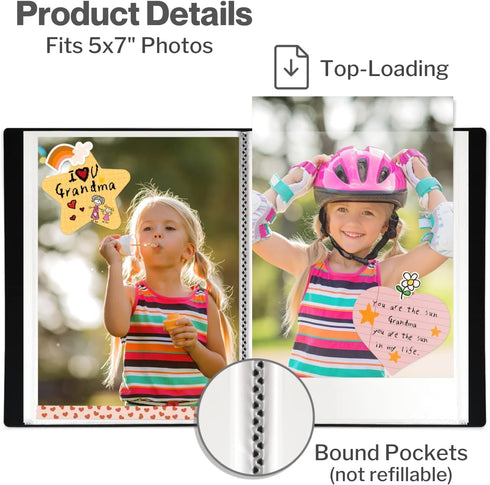 CRANBURY Small Photo Album 5x7 - 2-Pack Plastic Photo Book with 24 Pockets for 48 Pictures