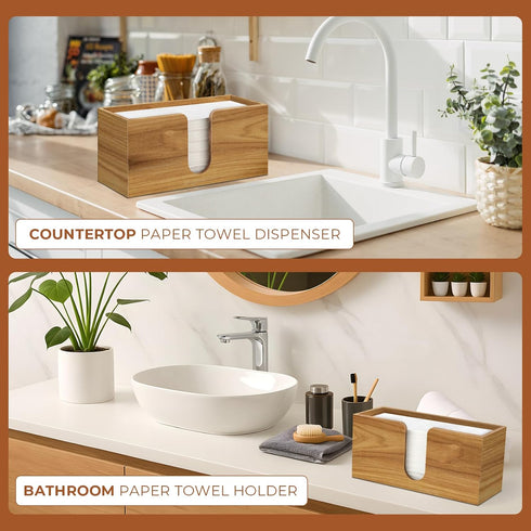 WOHUGEKOKO Countertop, Acacia Wood Paper Towel Dispenser Paper Towel Holder for Bathroom Kitchen Napkin Holder Folded
