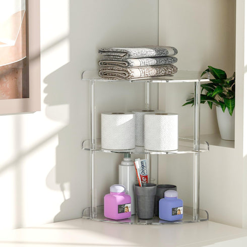 3 9.5x9.5x15.7 Inch, Countertop Sezanrpt Tier Acrylic Corner Shelf Organizer Storage Transparent Corner Shelf
