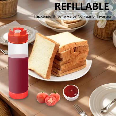 Daphilly 4 16 oz Pcs Inverted Plastic Squeeze Bottles, Condiment Squeeze Bottles for Sauces, Tip Large Valve Refillable