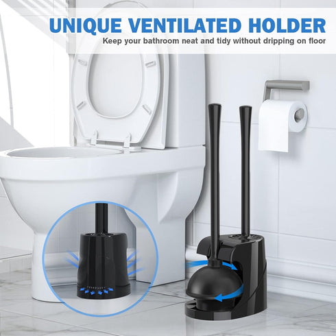Toilet Plunger and Brush Set, Heavy Duty Silicone Toilet Brush with Ventilated Holder for Bathroom Cleaning