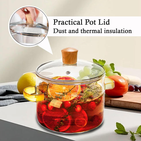 Clear Glass Simmer Pot with Lid, 1.5L 50oz Cooking Potpourri Cookware, Small Soup Pan for Stove Top