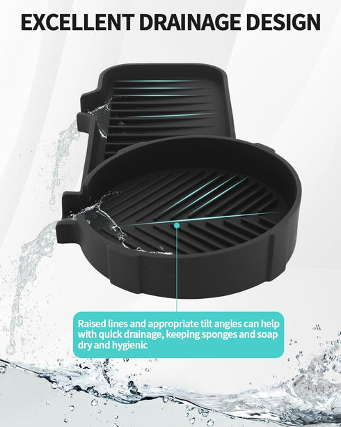 AMAZYC-US 2-in-1 Upgraded Silicone Sponge & Soap Holder with Extra Tray, Auto-Drain Organizer for Kitchen & Bathroom