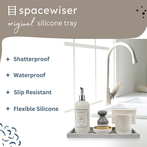 Countertop and Vanity Tray - 11.7" Shatterproof Bathroom Tray, Flexible Silicone Soap Tray for Kitchen, Toilet Tank Tray, Bathroom Trays for Counter, Perfume Candle Key Valet Tray by Spacewiser