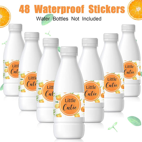 48 Pieces Baby Shower Water Bottle Labels, Oranges Little Cutie Baby Shower Decorations, Waterproof Wrappers for Unisex