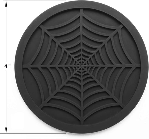 Silicone Coasters for Drinks - 6 Pack Unique Design Spider Drink Coasters, 4" Black Coaster Set by COASTERFIELD