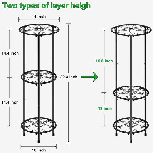3 32.3 inch, CASIMR Plant Stand Indoor Outdoor, Metal Rustproof Flower Shelf Tier Tall Multiple Plant Pot Holder Rack