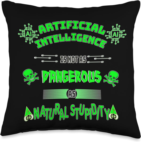 Funny Sarcastic AI Tech Geek Green Throw Pillow, 16x16, Multicolor
