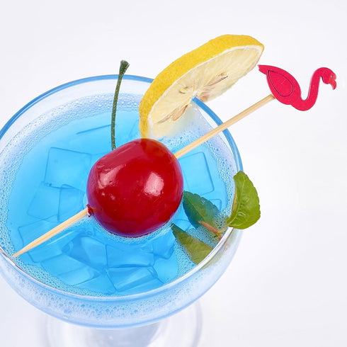 PuTwo Handmade Bamboo Cocktail Picks - 100ct Toothpicks, 4.7" in Flamingo Decor