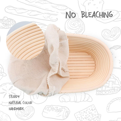 Bread Proofing Baskets Set of 2, 10 inch Oval Shaped Dough Proofing Bowls with Liners for Sourdough Baking
