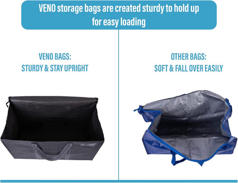 VENO 2 Pack Moving Bags, Heavy Duty Totes with Zipper, Extra Large Storage Boxes for Packaging (Dark Gray)
