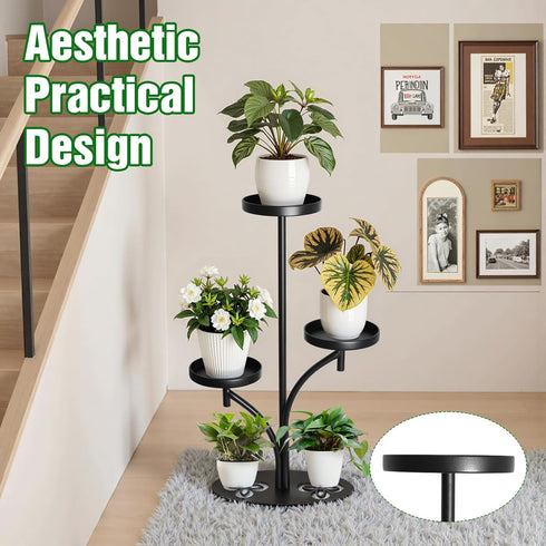 3 Indoor Tier Black Plant Stand, Tall Metal Plant Stand, Heavy-duty Base in the Shape of a Four-leaf Clover, Layered