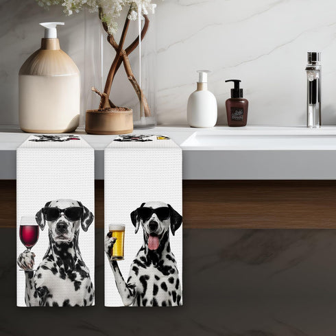 Set 2, Decor(16x24Inch) Dalmatian Gifts Wine Kitchen Towels of Gifts for Dalmatian Dog Wine Lovers Decorative Hand Dish