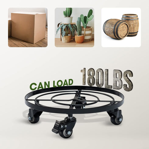 180 Lbs, 14 Inch Idzo Round Heavy Duty Plant Caddy with Wheels, Cast Iron Plant Dolly, Plant Stand with Wheels, Load