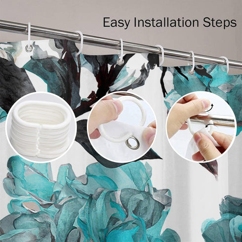 Emvency Aqua Shower Curtain - Blue Flower Floral Teal Pattern with Roses, Waterproof Polyester Fabric 72 x 72 inches