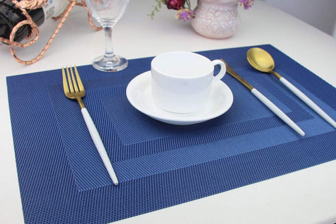 PIGCHCY Washable Vinyl Placemats, Elegant Durable Table Mats Set of 4 (18 x 12 inches, Navy Blue)