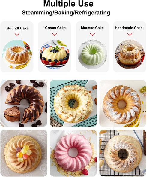 Nalchois 4 Inch Silicone Mini Bundt Cake Pan Set of 4, Nonstick BPA Free Molds for Baking, Oven Safe Fluted Tube