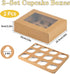 Cupcake Boxes 12 Count, 2 Pack Disposable Cupcake Containers, Food Grade Cupcake Carrier with Window and Inserts, Cupcake Transport Holders Bulk for Muffins Cookies Treats Dessert(Brown)
