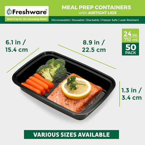 Freshware Meal Prep Containers, 50 Pack 1 Compartment with Lids, BPA Free Food Storage Bento Box
