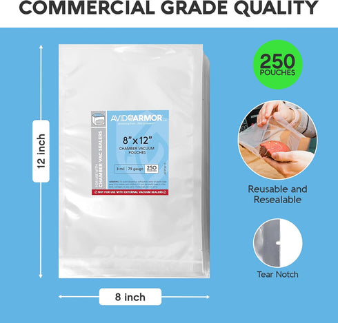 Avid Armor Chamber Vacuum Sealer Bags, Heavy Duty, BPA-Free, Pre-Cut Chamber Vacuum Bags for Food Preservation,