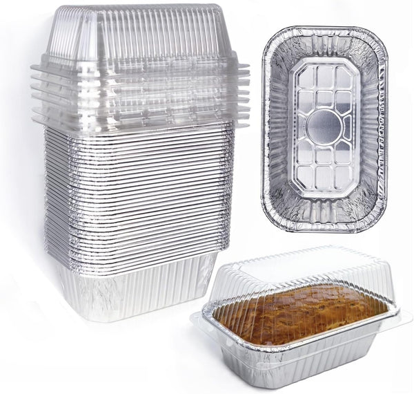 Disposable Mini Loaf Pans with Lids, 30 Pack Bakeware Set, 1lb Aluminum Foil Bread Pans for Baking and Storing
