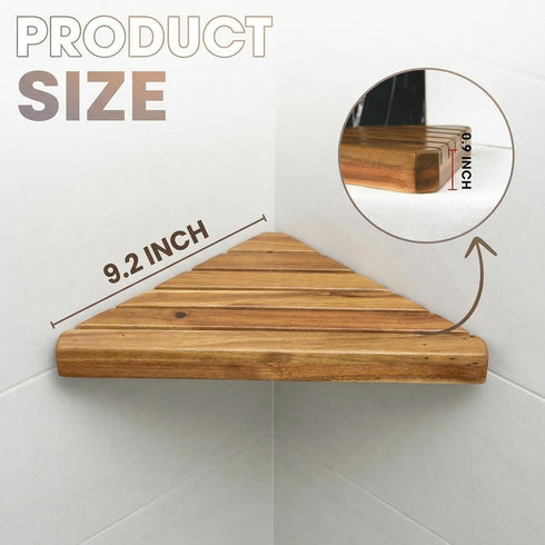 2 Pack Wooden Corner Shower Shelf Triangular Corner Shelf Wooden Bathroom Shelf for Tiled Wall, Shower Corner Shelf, No