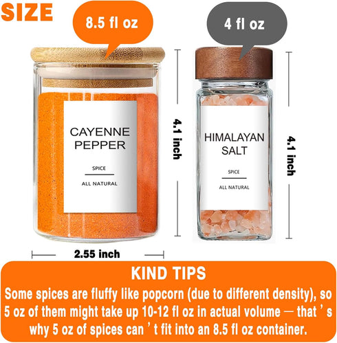 GPOVVIMX 12 191 8.5oz Pcs Glass Spice Jars with Bamboo Airtight Lids and Labels - Small Food Storage Containers