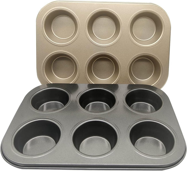 Muffin Tins Set of 2, 6-Cups Nonstick Carbon Steel Standard Cupcake Pans