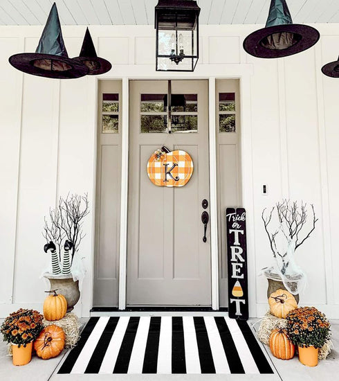 KOZYFLY Black and White Striped Area Rug 27.5x43 Inches, Cotton Washable Indoor Outdoor Doormat for Kitchen Entryway