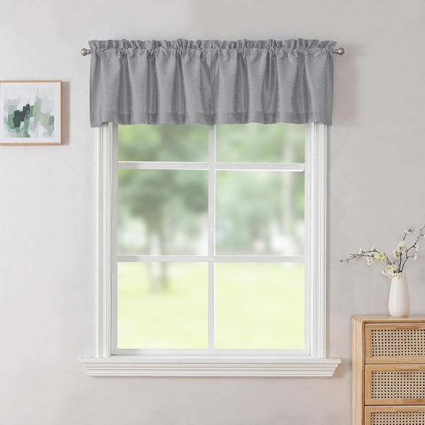 Uptown Silver Grey Valance for Window, Faux Silk Room Darkening Fabric for Small Kitchen