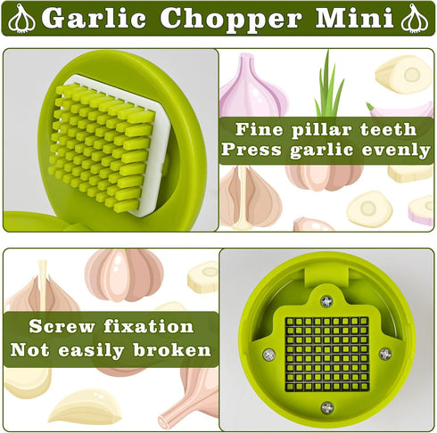 Nokiils 2 Pcs Garlic Press Stainless Steel, Garlic Mincer Crusher with Peeler and Cleaning Brush, Garlic Chopper Mini