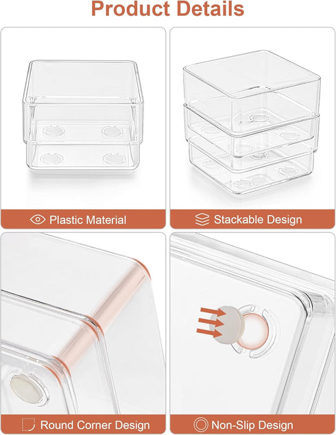 SMARTAKE 30-Piece Drawer Organizer with Non-Slip Silicone Pads for Makeup, Jewelry, Utensils (Clear)