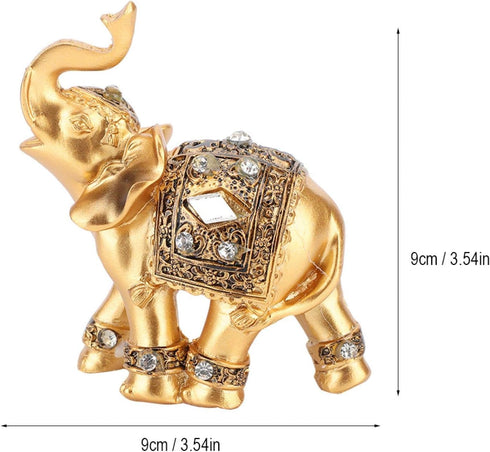 Feng Shui Lucky Elephant Statue, Golden Elegant Figurine, Small Resin Home Decoration