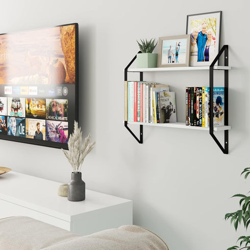 24" 2 Wallniture Ponza Floating Shelves for Living Room Decor, Bookshelf Wall Decor, Tier Bathroom Organizer & Kitchen
