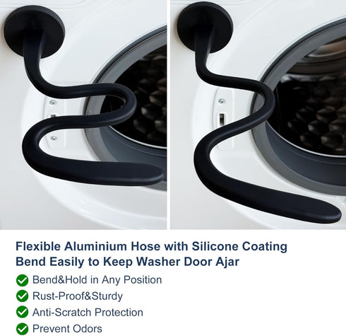Front Load Washer Door Prop and Holder, Magnetic Door Stopper with Strong Magnet, Fits Most Washers - Black