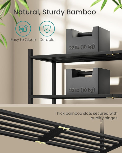 Closet, 3-Tier, 12-16 ULBS053BH01 SONGMICS Bamboo Shoe Rack for Stackable Shoe Oragnizer with Modular Structure