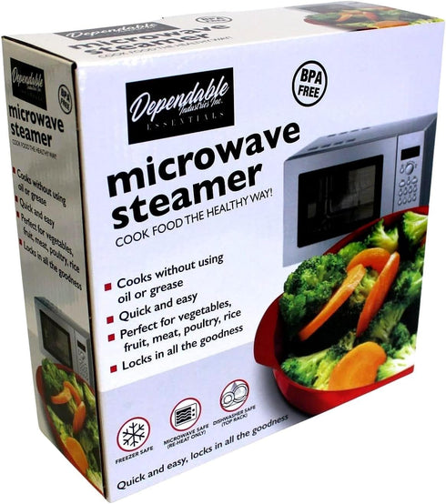 Microwave Steamer for Vegetables, Fish, Poultry & Rice – BPA-Free Cooking Container, Red, Dishwasher Safe