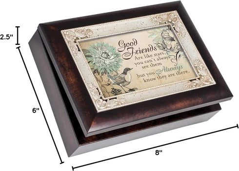 Cottage Garden Good Friends are Like Stars Burlwood Jewelry Music Box Plays What Friends are