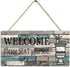 Printed Wood Plaque Sign - Welcome Sign, Please Seat Yourself Wall Art, Size 11.5" x 6" (Blue-Black)
