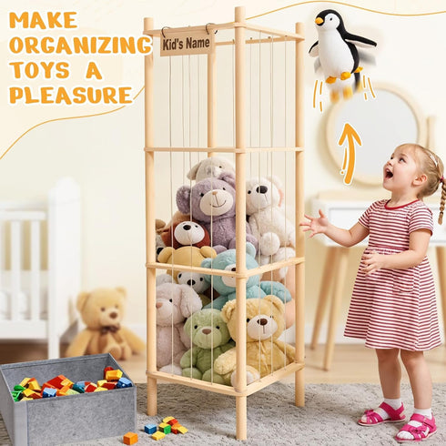 WORLDMX 57In Stuffed Animal Storage with Toys Tray, Large Wooden Stuffy Plushies Storage Holder Extra Large Capacity