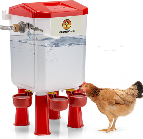 WARMSHOMIC Automatic Chicken Waterer,Float-Controlled Large Watering System with Stainless Steel Metal Hose,Suitable for
