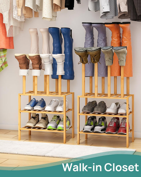 Closet, viewcare Small Boot Rack with Shoe Rack, Boot Rack Organizer Tall Boots for Bamboo Wood Shoe Shelf Storage