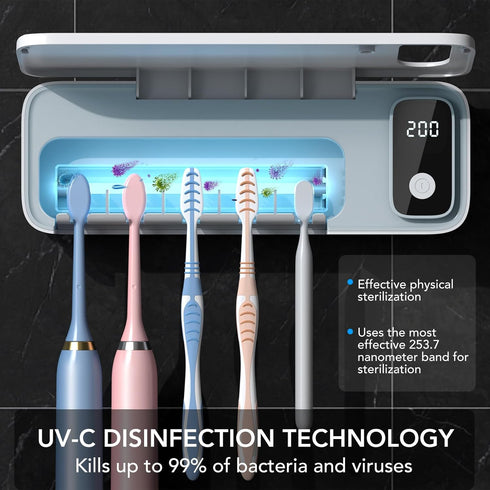 5 StarWin Toothbrush Cleaner, Slots Wall Mounted Toothbrush Holder for Bathroom, Timer Function, Cordless & No Drilling