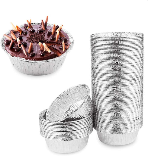 100 Pack 4" Round Tart Pie Foil Pans, Disposable Aluminum Foil Tart & Pie Tins for Baking and Cooking