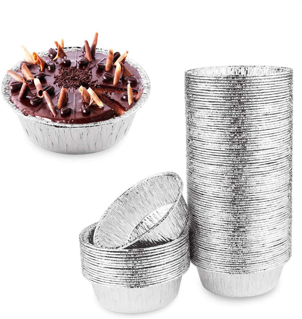 100 Pack 4" Round Tart Pie Foil Pans, Disposable Aluminum Foil Tart & Pie Tins for Baking and Cooking