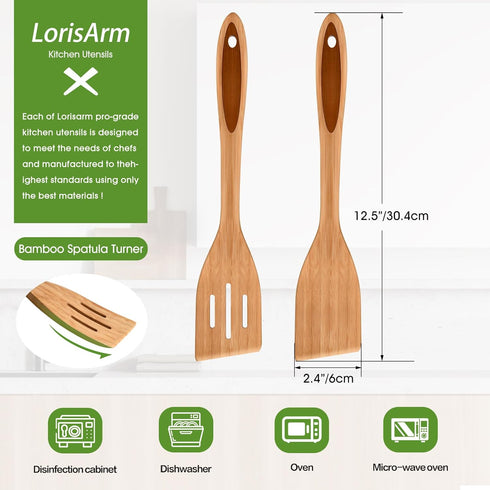 12" inch Bamboo Spatula Turner, Solid Kitchen Spatula Turner, Egg Scraper, Wood Cooking Utensil, Kitchen Spatulas for Baking, Flipping, Serving, Scraping & Turning. by LorisArm