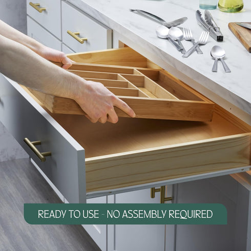 RUBOXA Modern Silverware Organizer Expandable Bamboo Drawer Organizer Kitchen Utensils, Cutlery, Office Supplies, Cosmetics, Silverware Tray for Drawer with 6–8 Slots by RUBOXA