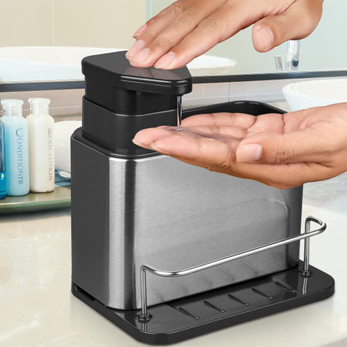 3-in-1 Countertop RedCall Soap Dispenser for Kitchen Sink, Sponge Holder for Kitchen Sink Caddy, Stainless Steel