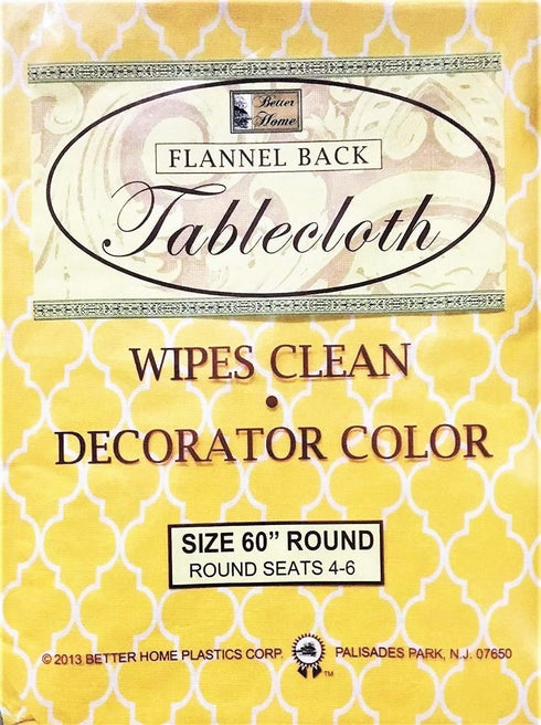 Better Home Orange Design Vinyl Tablecloth, Decorator Design with Flannel Backing (60" Round)