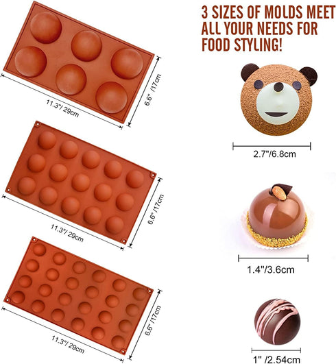 Semi Sphere Silicone Mold, 3 Packs Baking Molds for Making Chocolate, Cake, Jelly, Dome Mousse